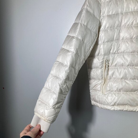 Womens J Crew Down Filled Puffer Jacket Cream Zip Up L Flaw - Picture 6 of 13